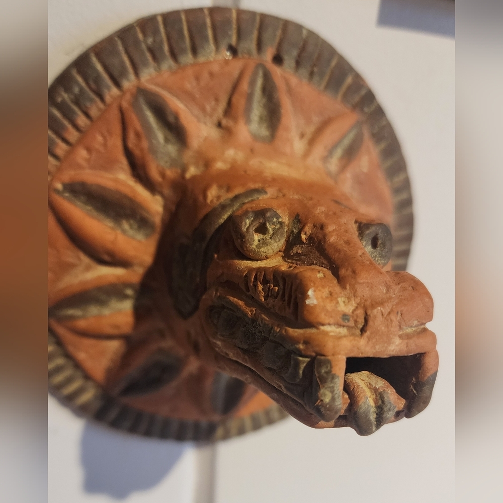 Handmade Quetzalcoatl Feathered Serpent Terracotta Clay Wall Art Piece